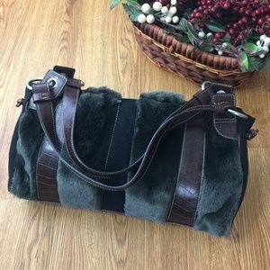 Apostrophe Gray Faux Fur & Brown Faux Leather Tote